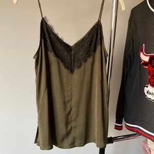 Express Silky Lace Tank - Green, Size Small.